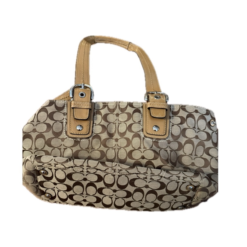 Coach Tan and Brown Monogram Shoulder Bag